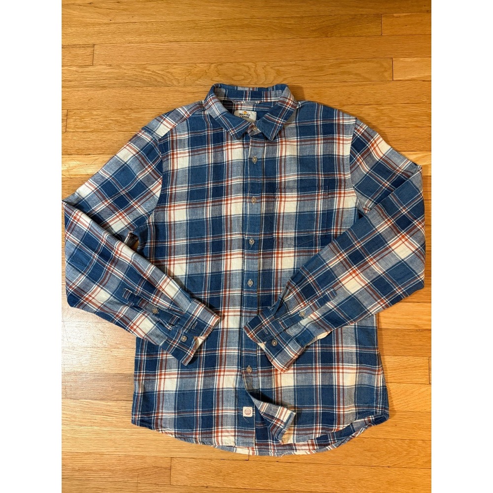 Marine Layer Blue Plaid Flannel Shirt Men's Small 100% Cotton Button Up